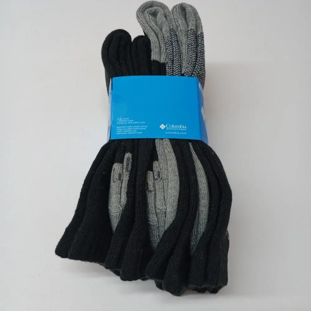 Men's‎ Columbia 4 Pairs Crew Grey Black Socks Size 6-12 Soft Wool Blend